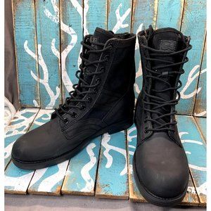 Ralph Lauren Denim & Supply Blk Lthr/Cnvs Leaside Combat Zip/Lace-Up Boots 10D